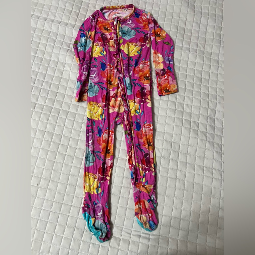 Posh Peanut Pink Floral Bodysuit with ruffle butt